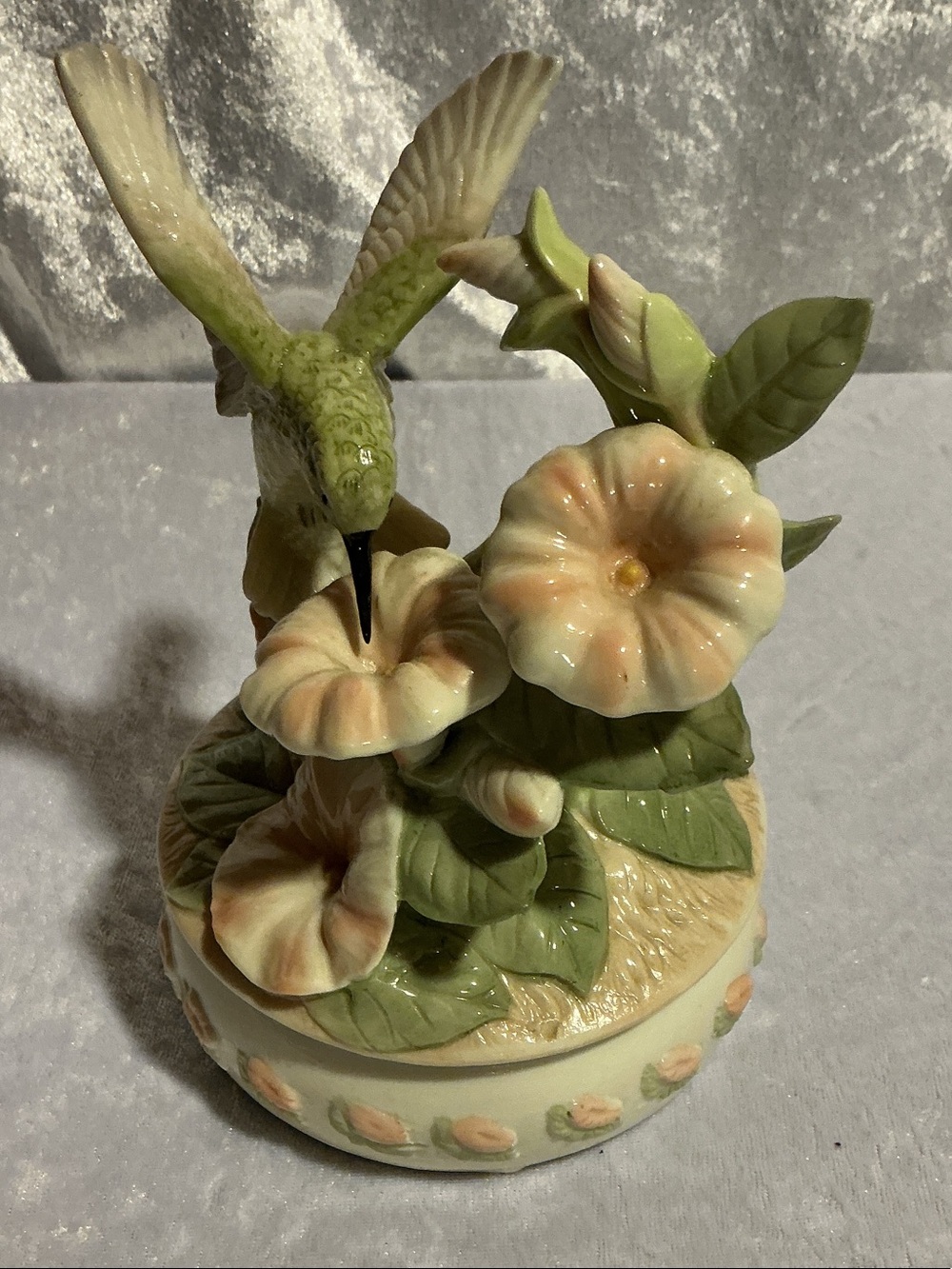Porcelain Hummingbird & Morning Glory Music Box